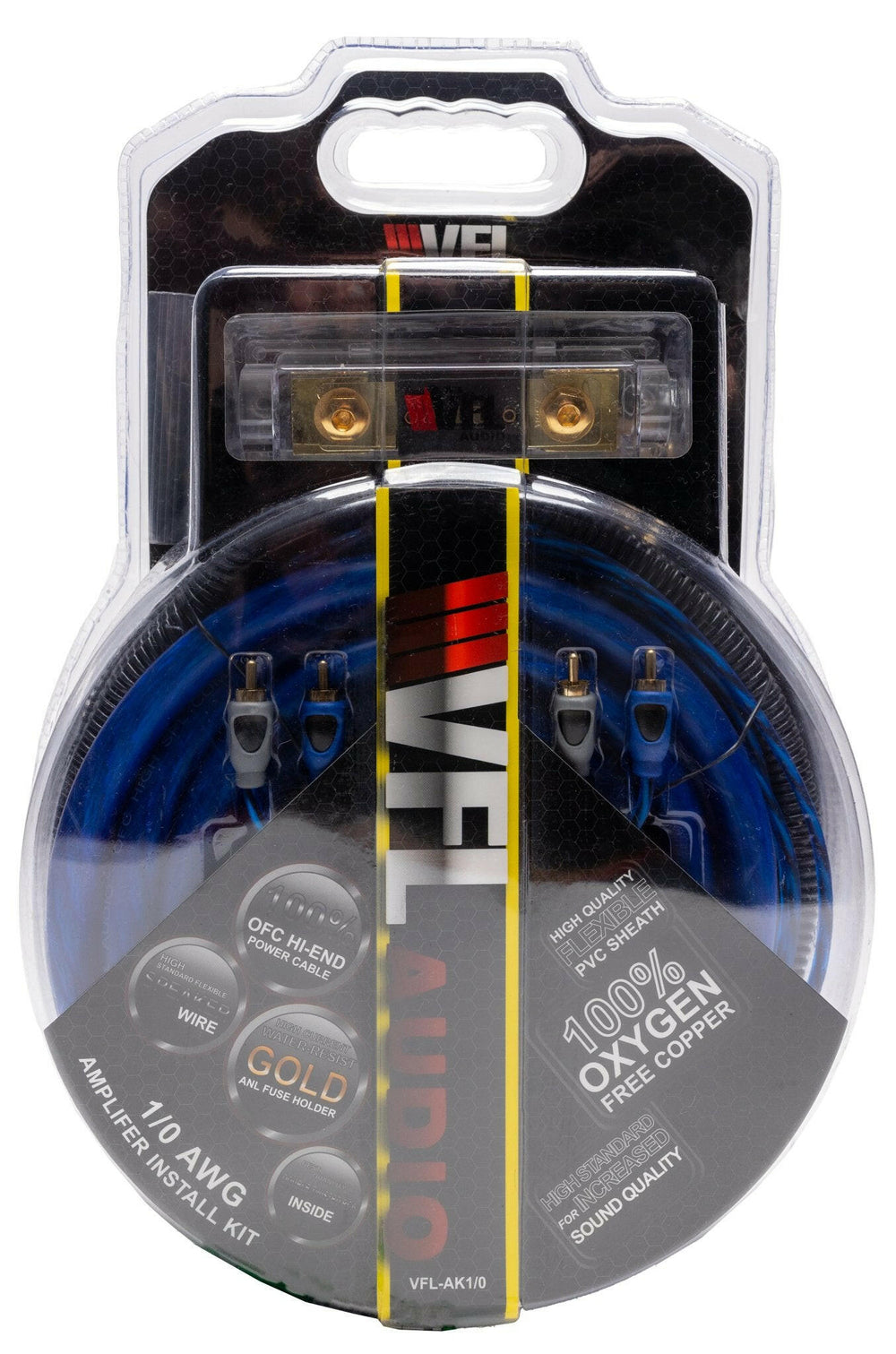 VFL 0 Gauge Complete OFC (Oxygen Free Copper) Amplifier Wiring Kit - High Power Car Audio Amp Install Kit with Power, Ground & RCA Cables - Version 1