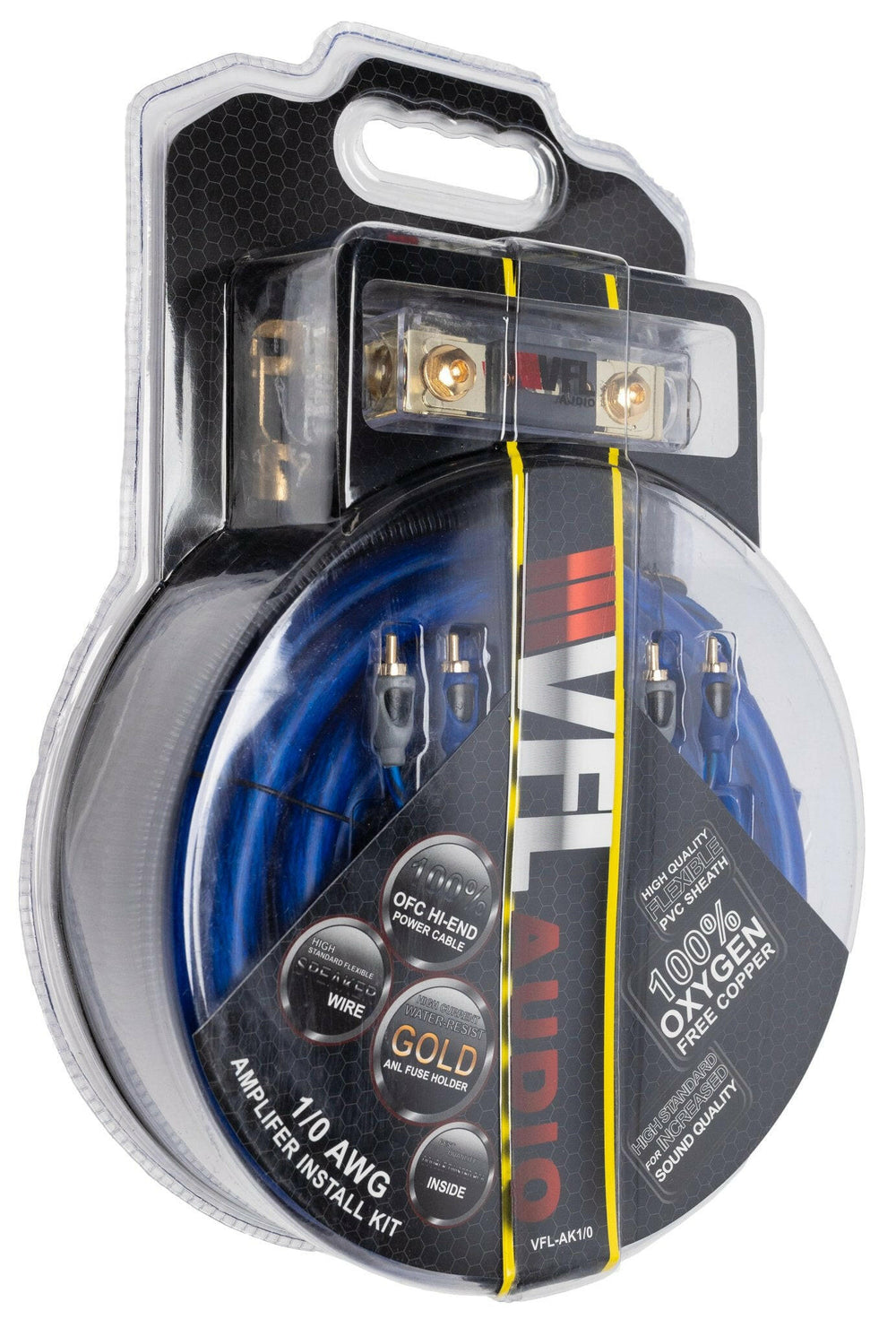 VFL 0 Gauge Complete OFC (Oxygen Free Copper) Amplifier Wiring Kit - High Power Car Audio Amp Install Kit with Power, Ground & RCA Cables - Version 1