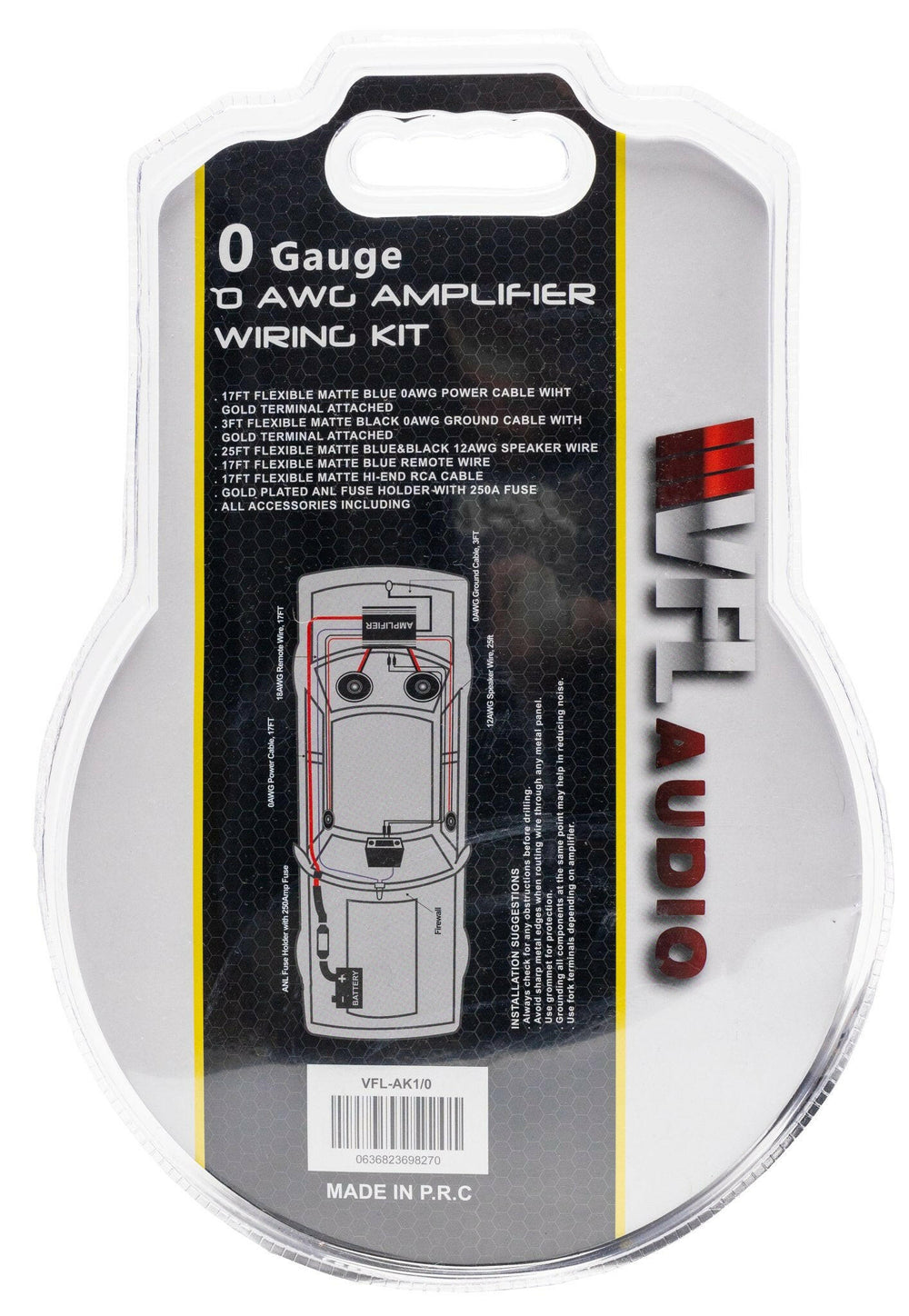 VFL 0 Gauge Complete OFC (Oxygen Free Copper) Amplifier Wiring Kit - High Power Car Audio Amp Install Kit with Power, Ground & RCA Cables - Version 1