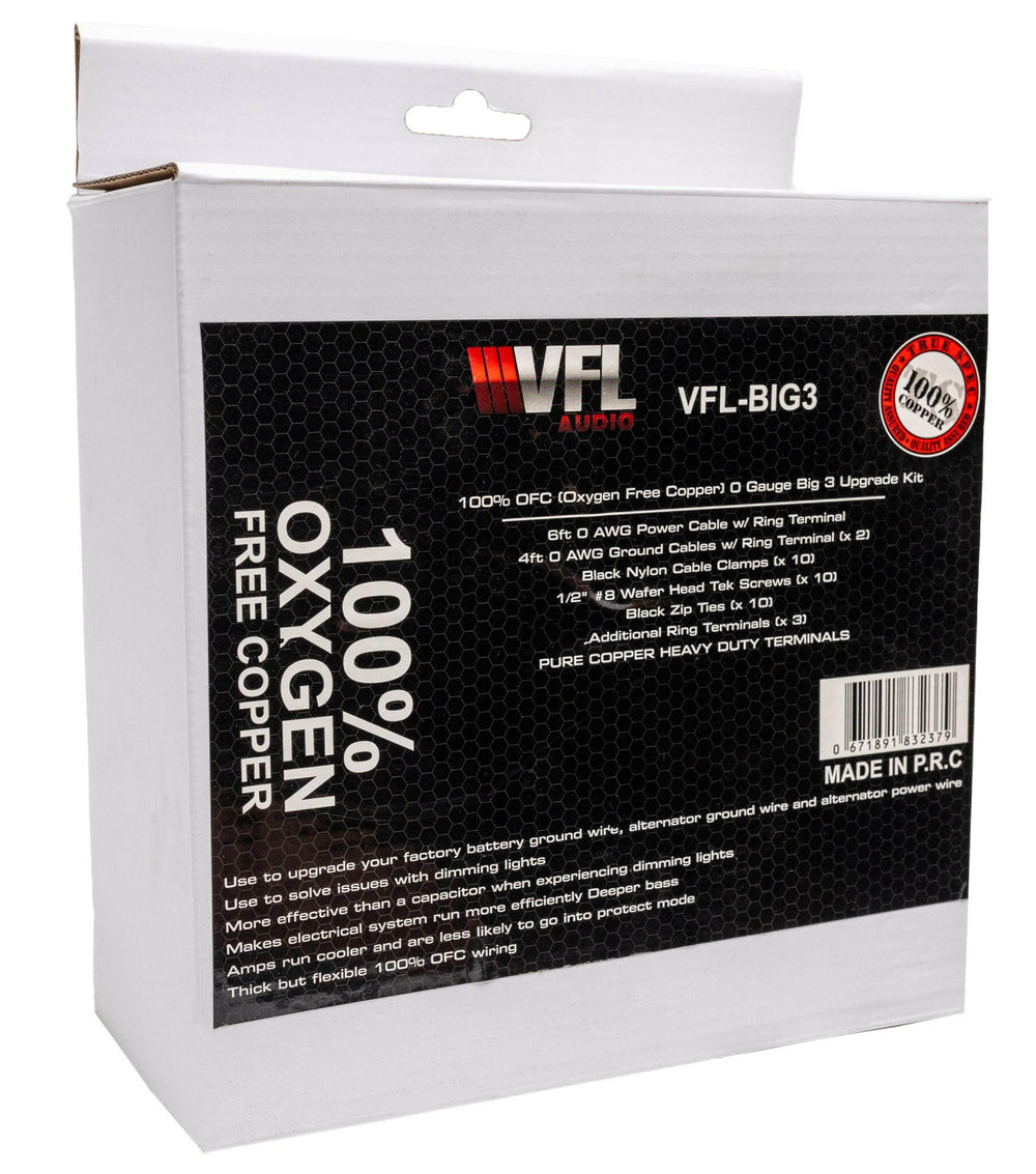 VFL Audio BIG3 100% Oxygen-Free Copper 0 Gauge Amplifier Kit - Version 1